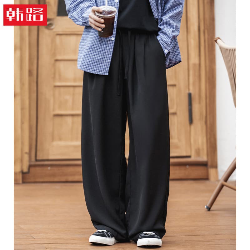 Cool Japanese Style Loose Casual Pants for Men 2025 Summer New Pleated Design Draped Not Easy to Wrinkle Straight Long Pants