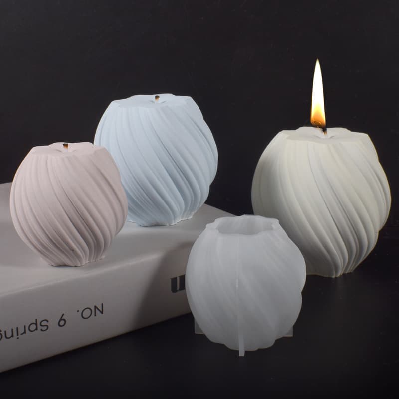 Geometric striped spiral candle mold large, medium and small rotating striped ball gypsum ornament candle silicone mold
