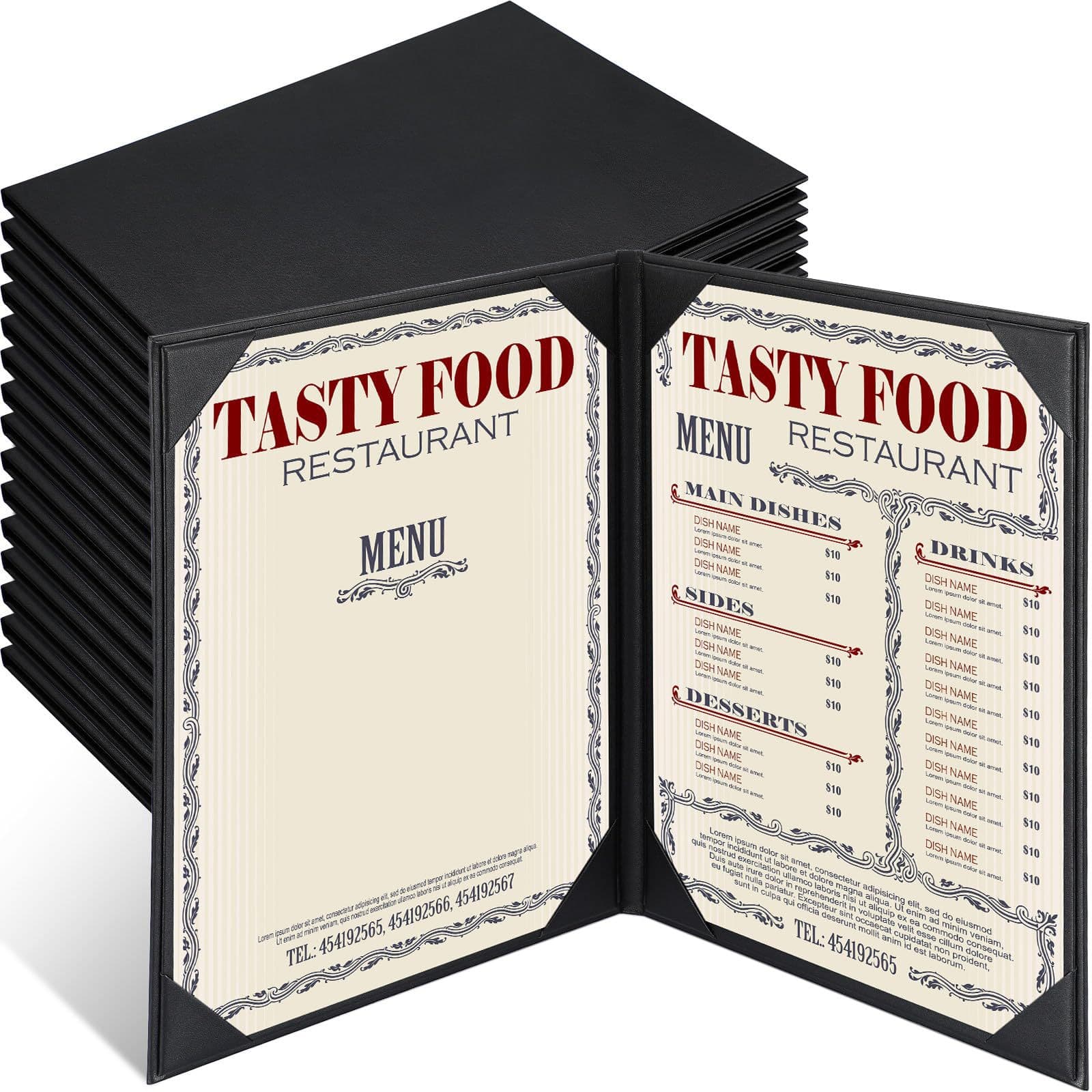 Cross-border ready-to-ship insert-style menu book PU menu folder with leather cover, customizable logo hot stamping