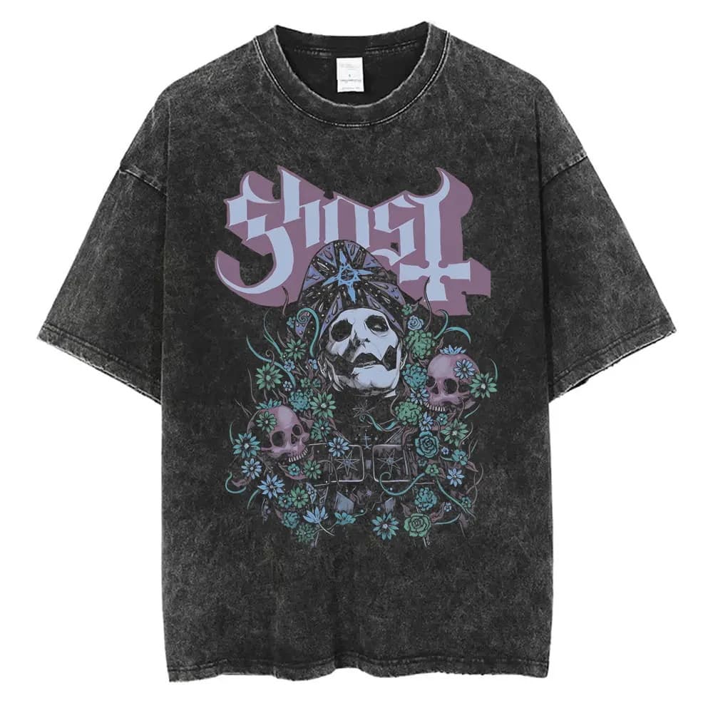 Washed Vintage Band Print T-Shirt – Rock Metal Music Unisex Fashion Casual Loose T-Shirt