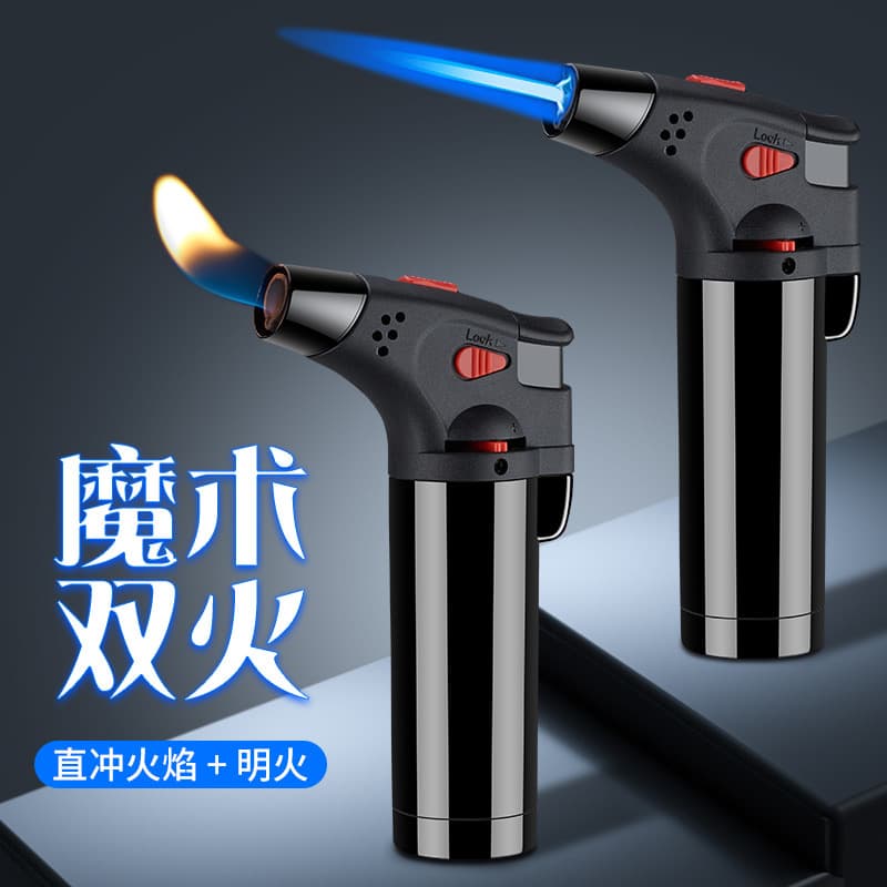Moxibustion & Cigar Lighter, Locking Flame Bent Nozzle, Transparent Plastic Welding Torch, Direct-Stream Windproof Lighter