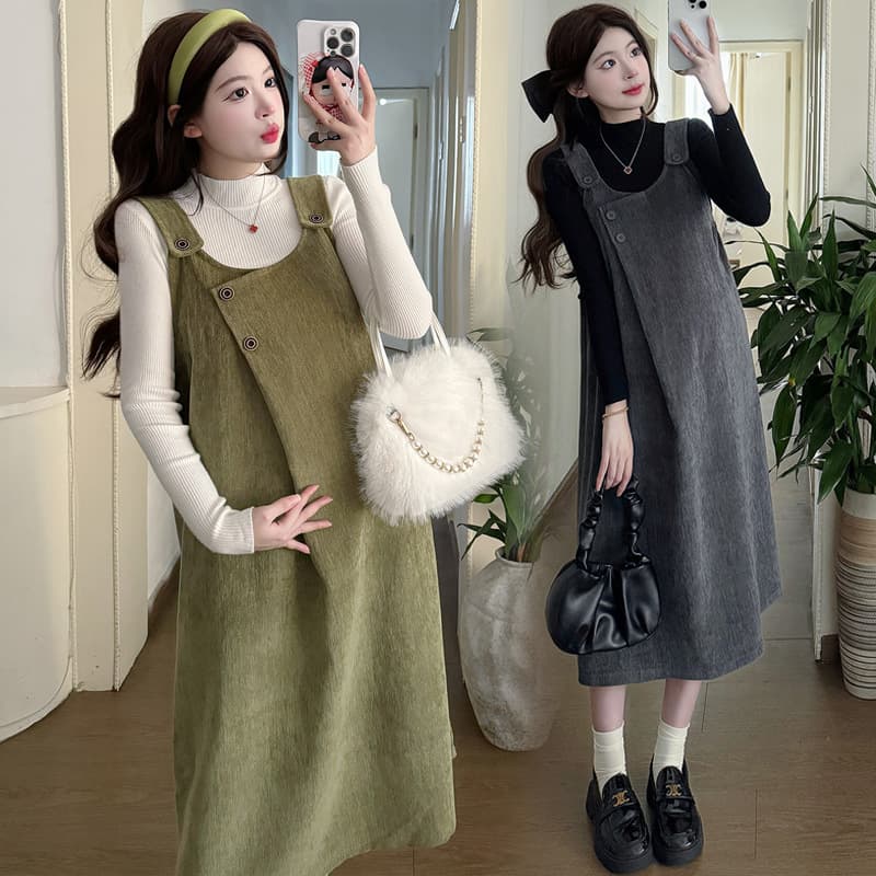 Maternity Dress Set for Fall/Winter - Thick Chenille Knit Vest Dress Two-Piece Maternity Outfit