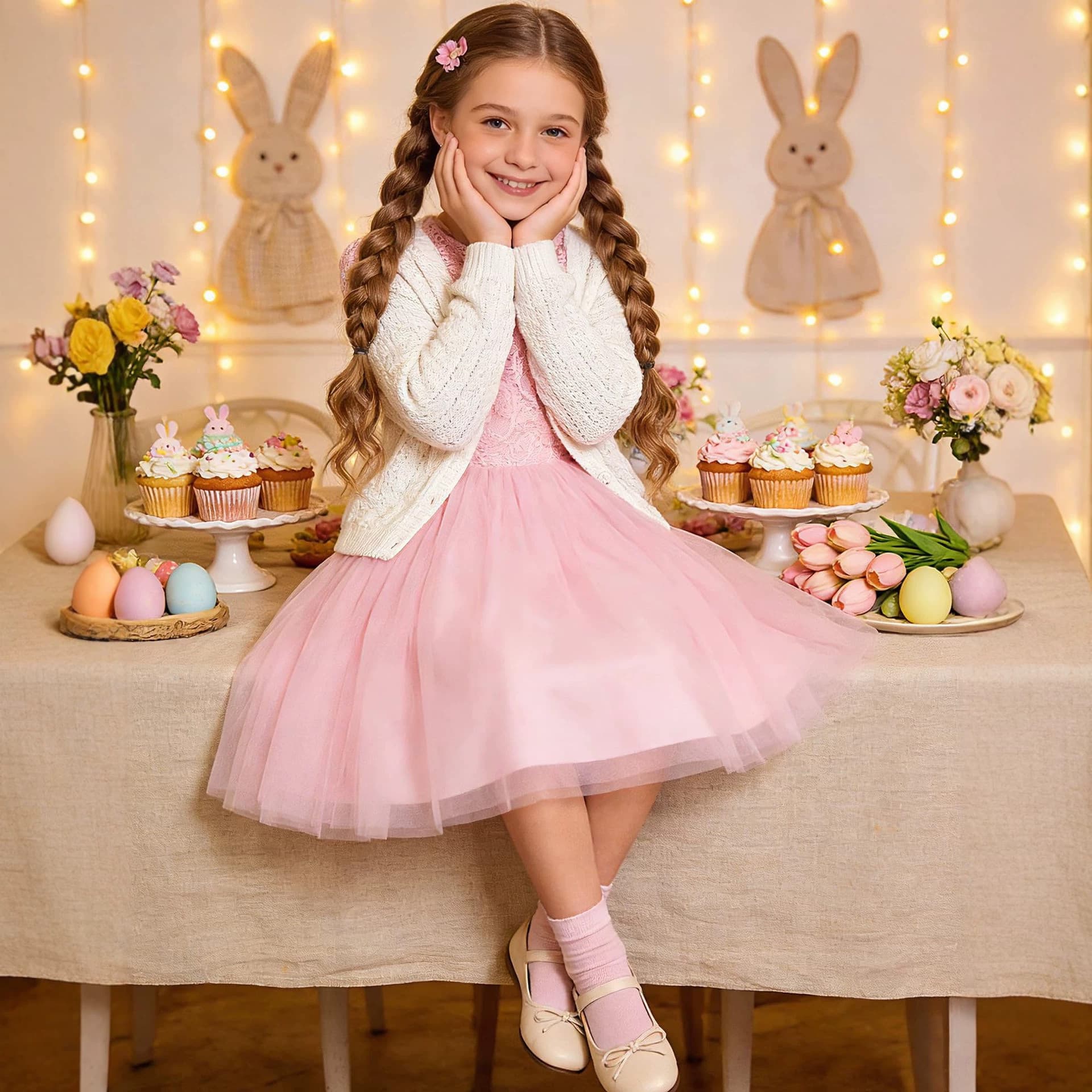2026 Summer Pink Lace Princess Dress Mesh Skirt Little Girl Birthday Dress Performance Dress Big Kids Dress