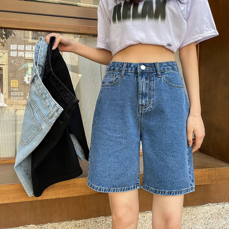 Retro Women's Skinny Jeans Summer Thin High Waist Wide Leg Five-Point Loose Versatile Shorts Casual Comfortable Denim Pants