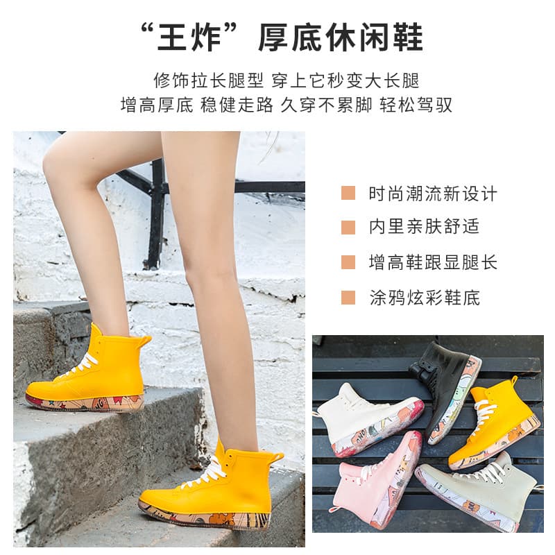 Low-Cut Couple Rain Shoes, Short Shaft Slip-Resistant Unisex Rain Boots, Fashion Sneaker Style All-Weather Wear Lightweight Rubber Water Shoes for Drop Shipping