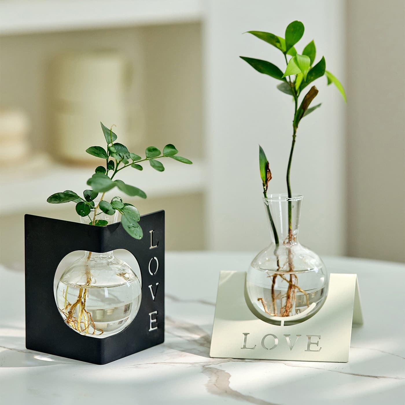 Glass Hydroponic Metal Vase Living Room Light Luxury Decoration Flower Vase Ornament Modern Minimalist Desktop Dining Table Decoration