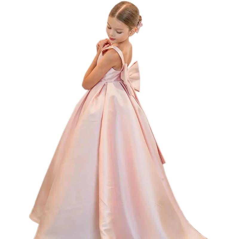 Amazon AliExpress White Girls Birthday Satin Dress Children Flower Girl Princess Dress Piano Performance Gown