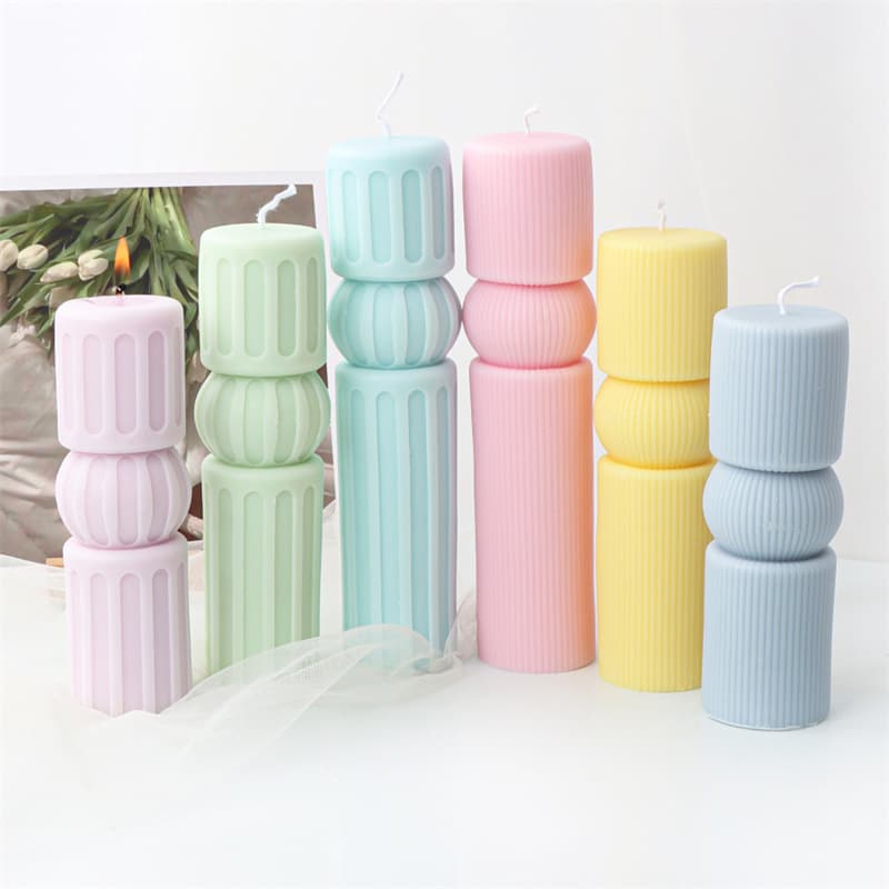 Korean Style Silicone Striped Column Candle Mold Double Node Geometric Ball Vertical Stripe Round Column DIY Candle Mold In Stock