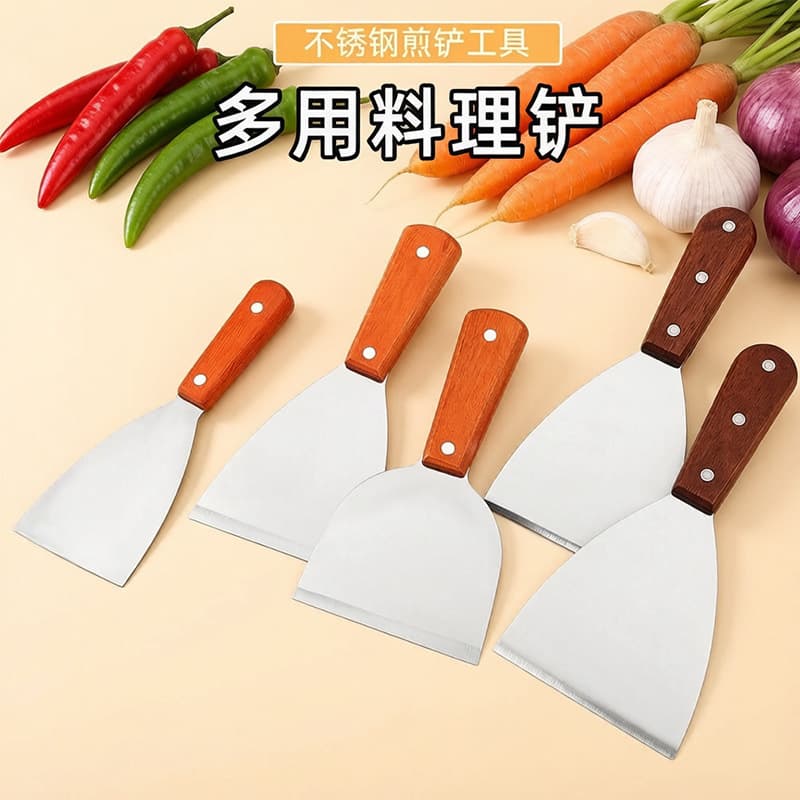 Factory Wholesale Stainless Steel Wooden Handle Turner Kitchen High Temperature Resistant Anti-Scald Non-Slip Baking Spatula Long Handle Cooking Utensil