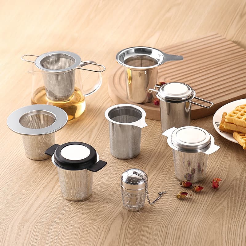 Factory Stock New 304 Stainless Steel Double-Ear Tea Infuser, Wholesale Tea Filter with Etched Mesh for Tea Sets