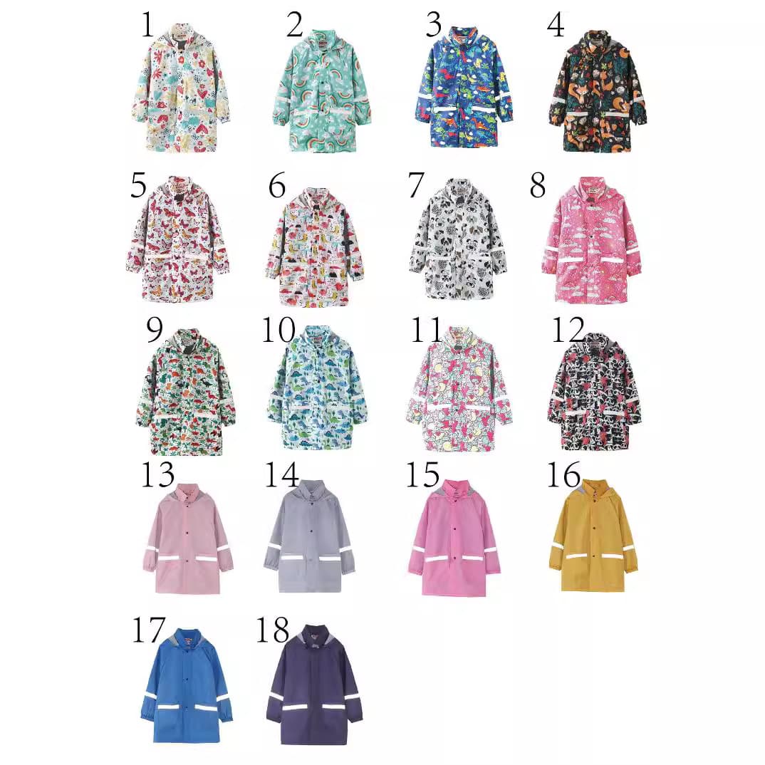 New Rainy Season Small/Medium Kids Raincoat Cute Print Hooded Mid-Length with Pockets Outdoor Water Play Windbreaker