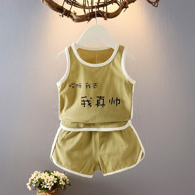 Boys and children's fashionable casual vest suit baby summer clothing for small and medium-sized children and boys sports shorts sleeveless two-piece set