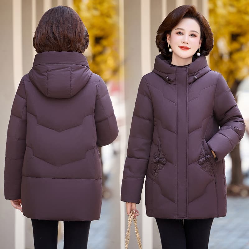 Trendy Mom Down Jacket Women's Long 2025 Winter New Style Thickened Warm Mother Plus Size Hooded Duck Down Coat