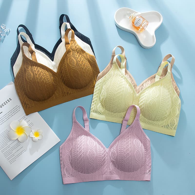 Lace Mesh Underwire Bra with Push-Up, Anti-Sagging, Wireless, Comfortable, Breathable, Seamless, Fixed Cup