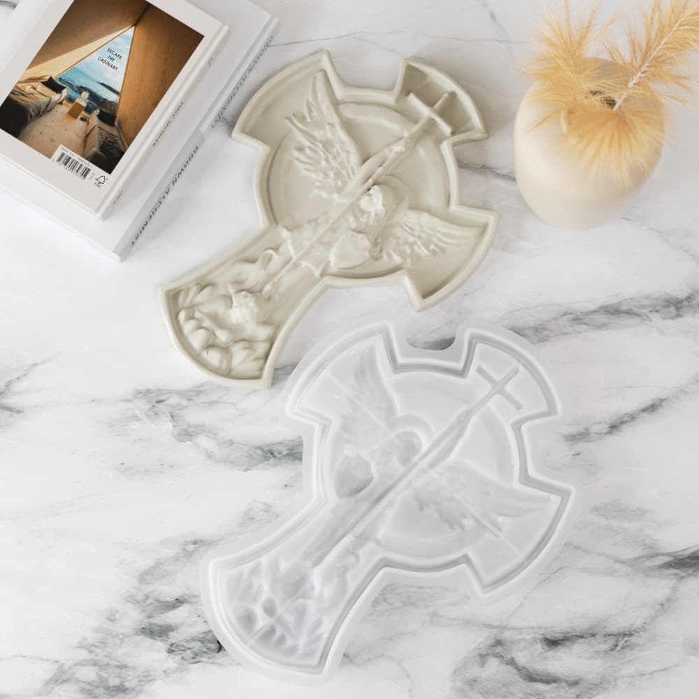 Angel Cross Tray Silicone Mold DIY Aromatherapy Plaster Storage Plate Ornament Dish Epoxy Resin Mold