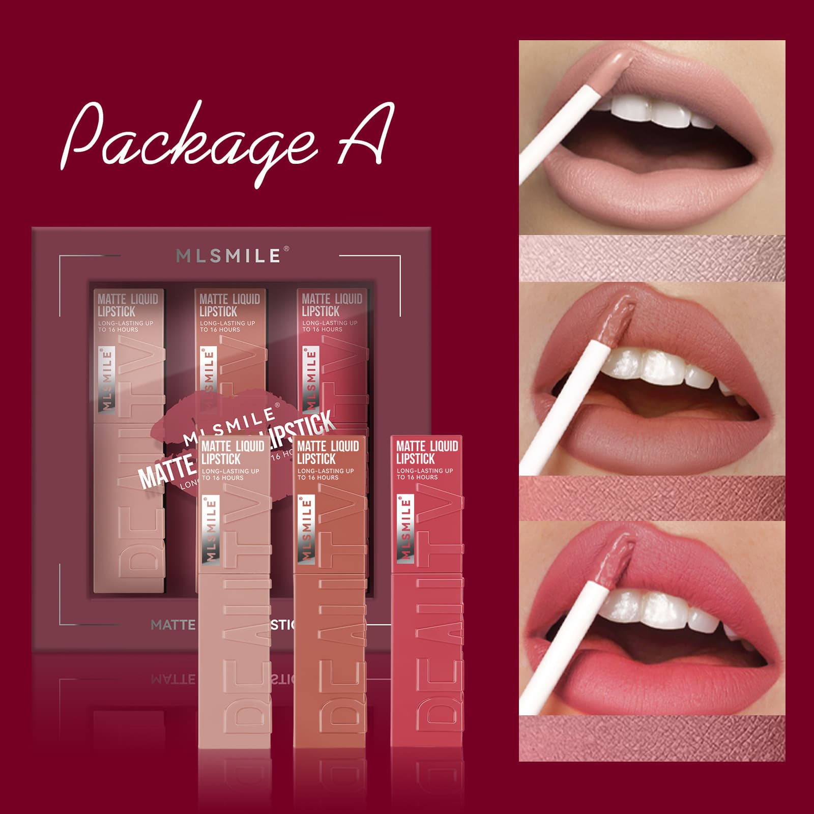 MLSMILE Cross-border Matte Lip Gloss Set, Smudge-proof, Easy to Color, Long-lasting Lip Stain, Velvet Lip Gloss