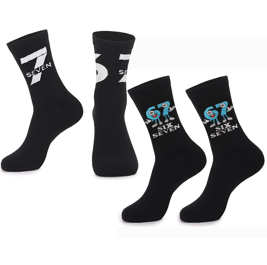 Number 67 Socks in Stock, Cross-Border Amazon Bestseller, Chinese Character Style Unisex Socks, 67 Cartoon Style Black