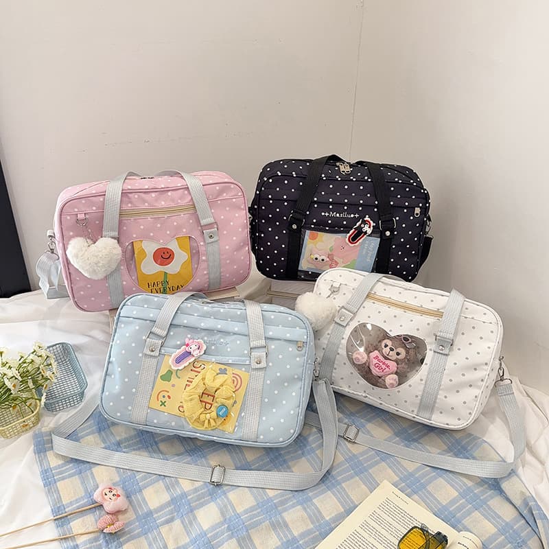 Crossbody bag for female college students, polka dot pain bag, daily commuting shoulder bag, Korean style new large-capacity transparent handbag