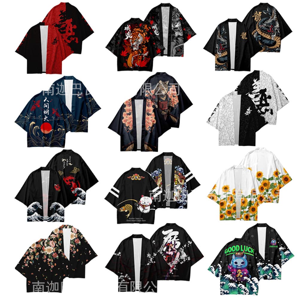 2026 Cross-border good and evil Chinese characters Chinese style dragon robe cloak 3D printing Japanese cardigan quick-drying kimono shirt