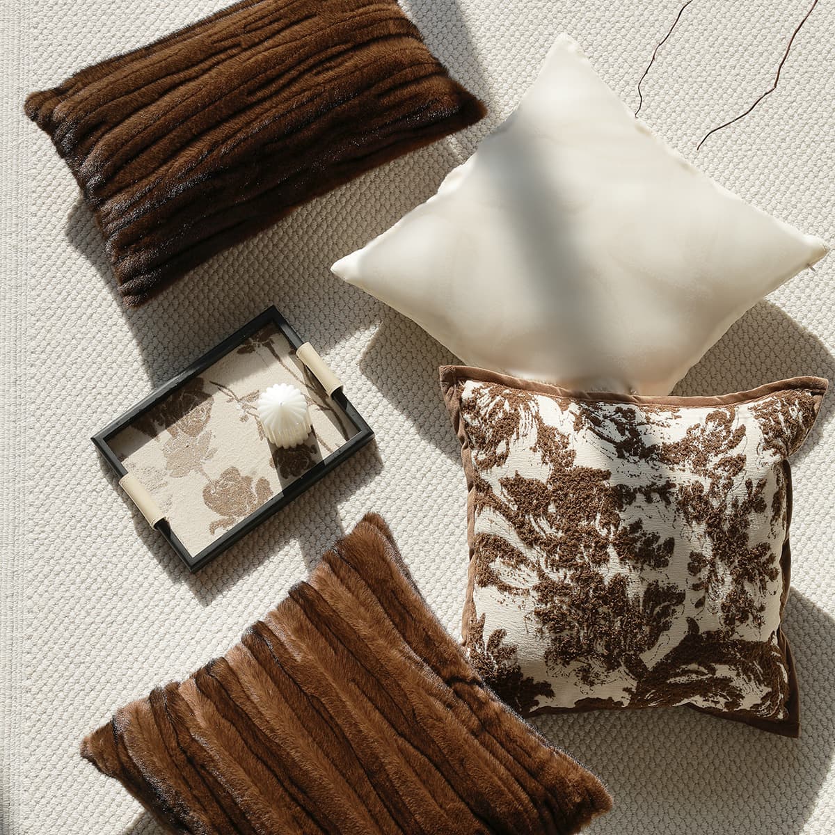 Brown Plush Sofa Pillow Cover Without Core Model Room Accessible Luxury Pillow Bedside Cushion Waist Backrest Soft Waist Pillow