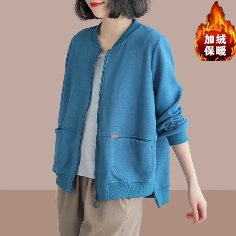 2024 New Style Fleece-Lined Casual Sweatshirt Jacket For Women Loose Fit Baseball Uniform Blazer Top From China Mainland