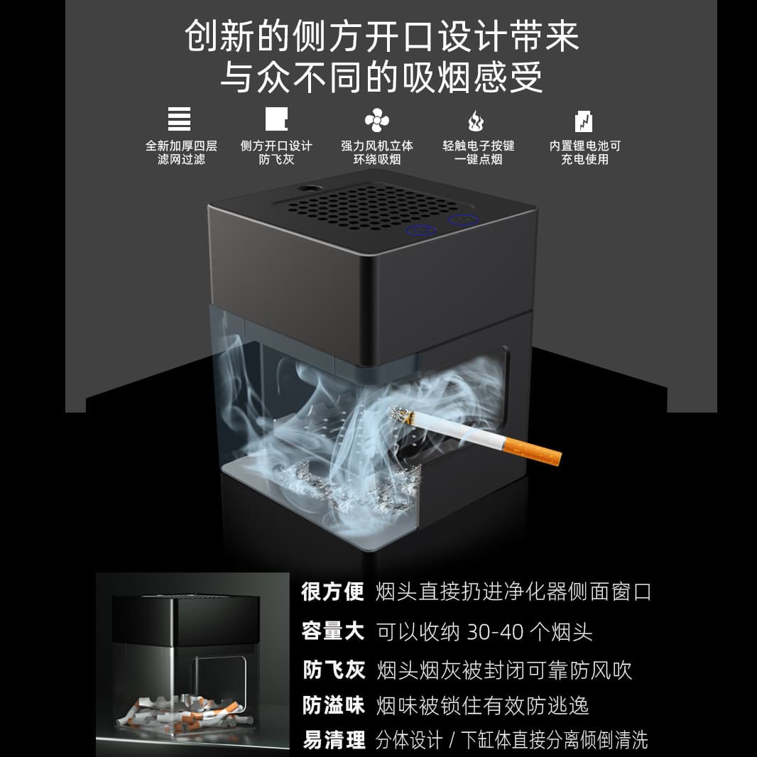 Smart Ashtray, a perfect birthday gift for men, ideal for home, living room, or office use. E18 model available.