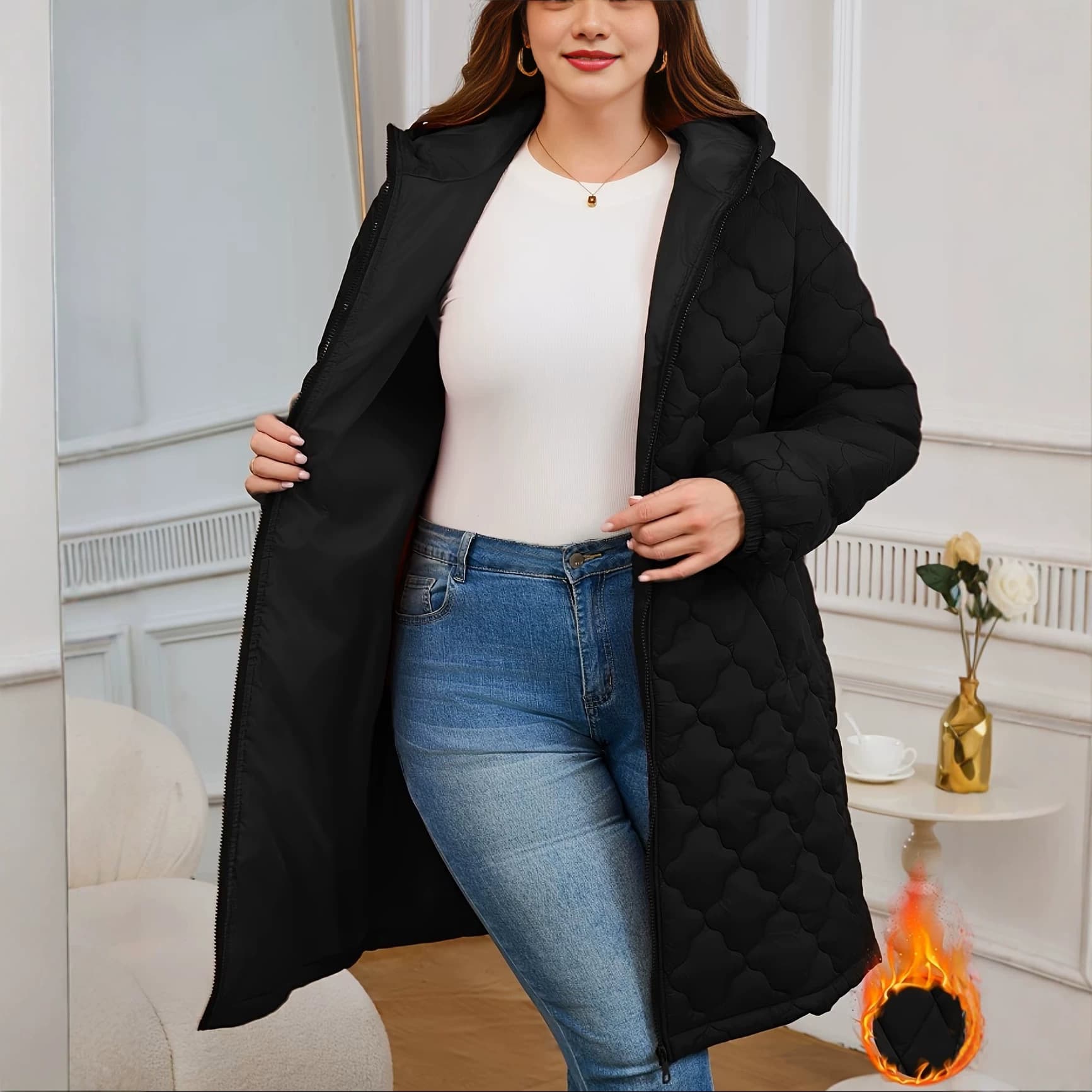 Plus Size Women's Clothing for Cross-Border TEMU New Loose Fit Long Cotton Coat Winter Warm Jacket