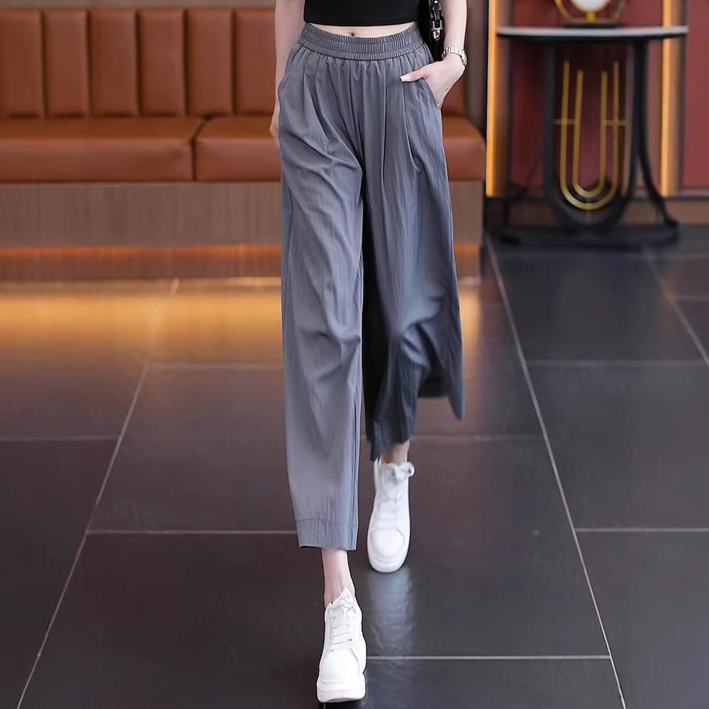 Ice Silk Capri Wide Leg Pants for Women Summer Thin 2026 New High Waist Draped Loose Petite Quick-Dry Skirt Pants