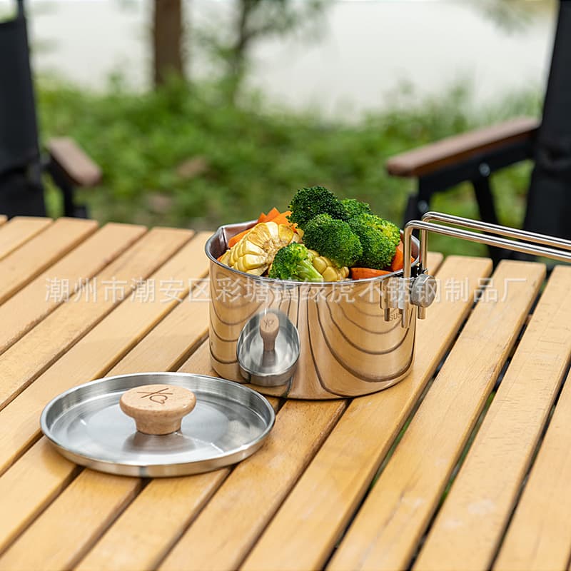 Outdoor cookware set portable combo foldable handle camping utensils road trip hiking dual-use kettle/pot set