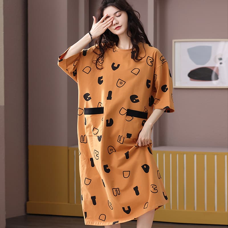 Sweet and Cute Sleep Dress for Women Summer 200 lbs Home Wear Thin Short Sleeve Loose Plus Size Sleepwear