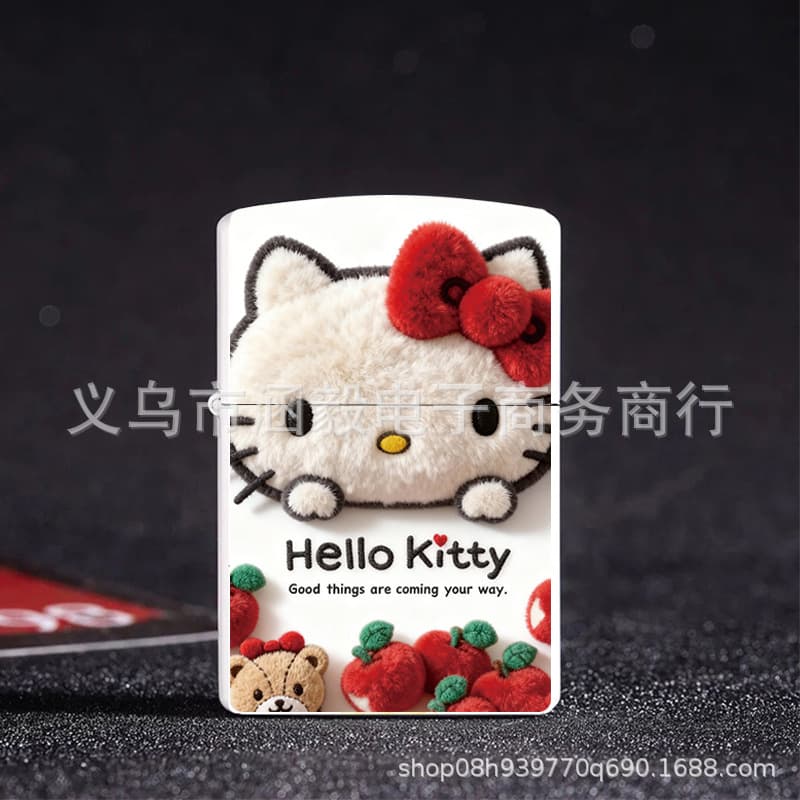 Hello Kitty Kerosene Windproof Lighter, Metal Flip-Top Flint Lighter, New Gift