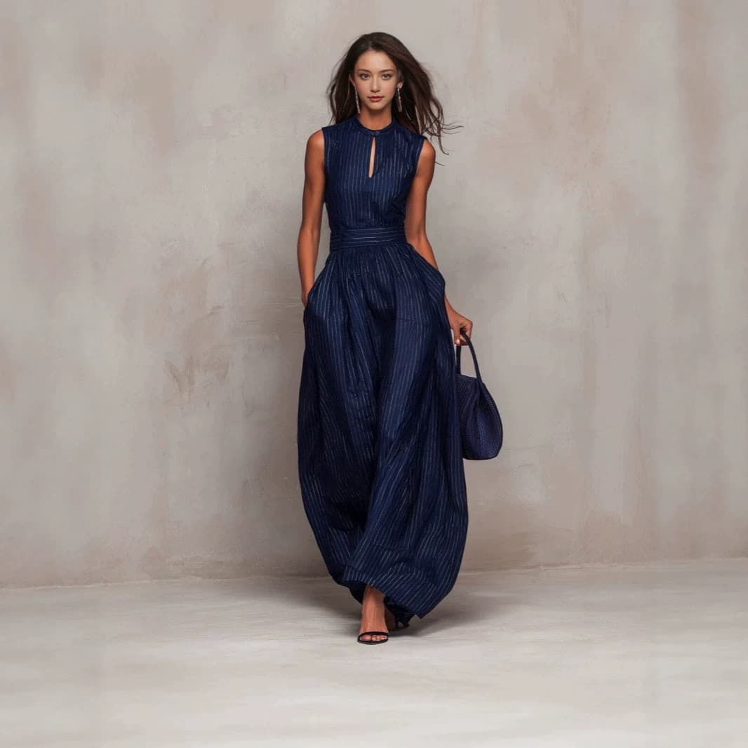 2026 Spring/Summer European and American Style Halter Sleeveless Patchwork Wide-Leg Jumpsuit Ethnic Chic Commuter Women's One-Piece