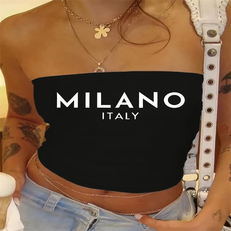 New Cross-Border European and American Trendy Crop Top Tube Top Sexy Tube Top Printed Sleeveless Letter Print Vest Top