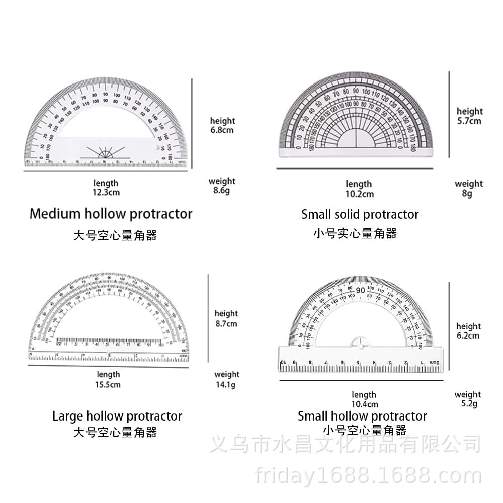 Haiyuan Single Transparent Plastic Protractor Student Drawing Tool Triangle Ruler Angle Measuring Tool No Logo