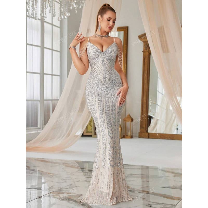 2025 Foreign Trade Dropshipping Women Party Wear Women’s Sequin Decorated Party Dress with Spaghetti Straps