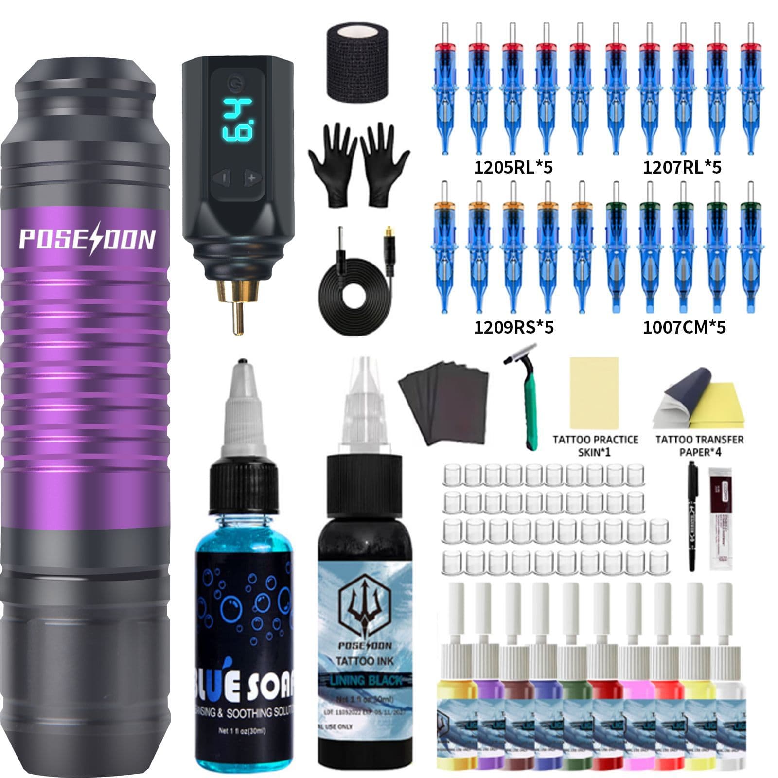 POSEIDON Tattoo Pen Kit Motor Tattoo Machine Set for Beginners Practice
