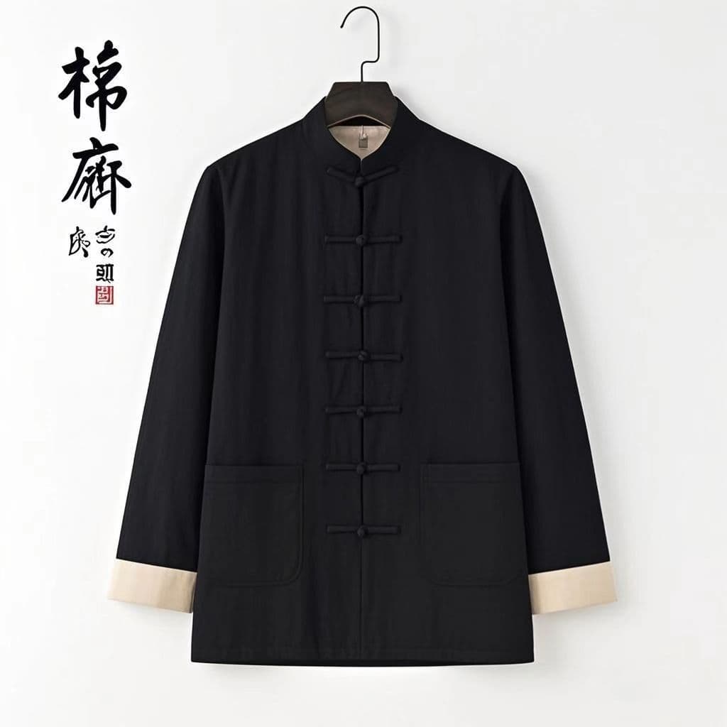 Tang suit men's casual jacket, Chinese-style linen Tang suit, men's double-layer jacket, monastic clothing for spring, autumn, and winter.