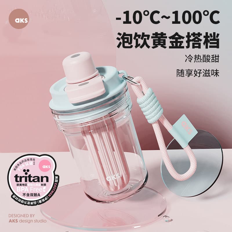 AKS Tritan Cup with Tea Strainer, Summer 2026 New Stylish Straw Cup for Women, Portable Travel Cup