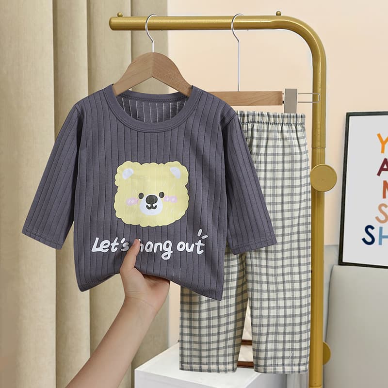 New Summer Children's Cotton Homewear Set, Boys' Air Conditioning Pajamas, Korean Style Girls' Cotton Thin Baby Sleepwear