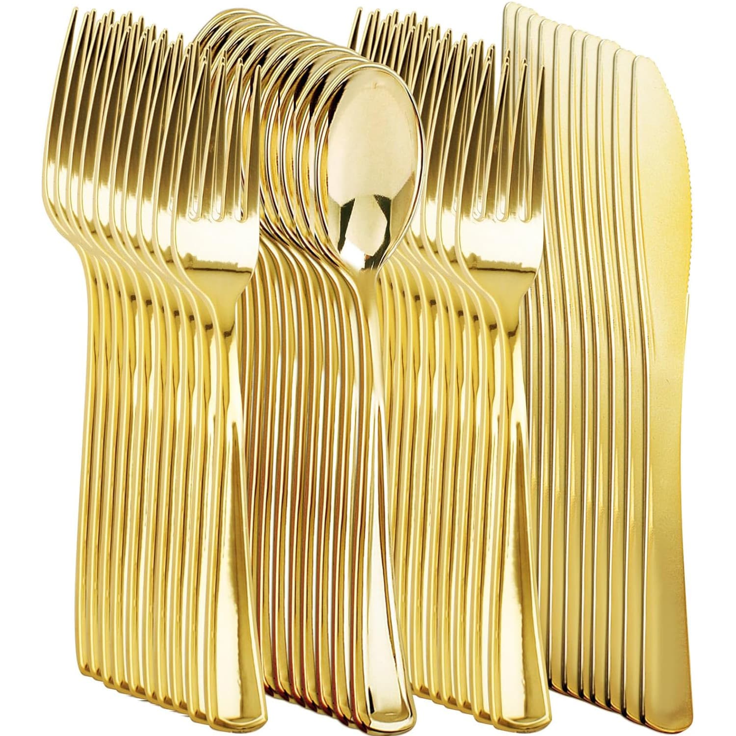 Wholesale Disposable Hard Plastic Gold/Silver Glitter Cutlery for Amazon TEMU Shein, Custom Labeling and Drop Shipping