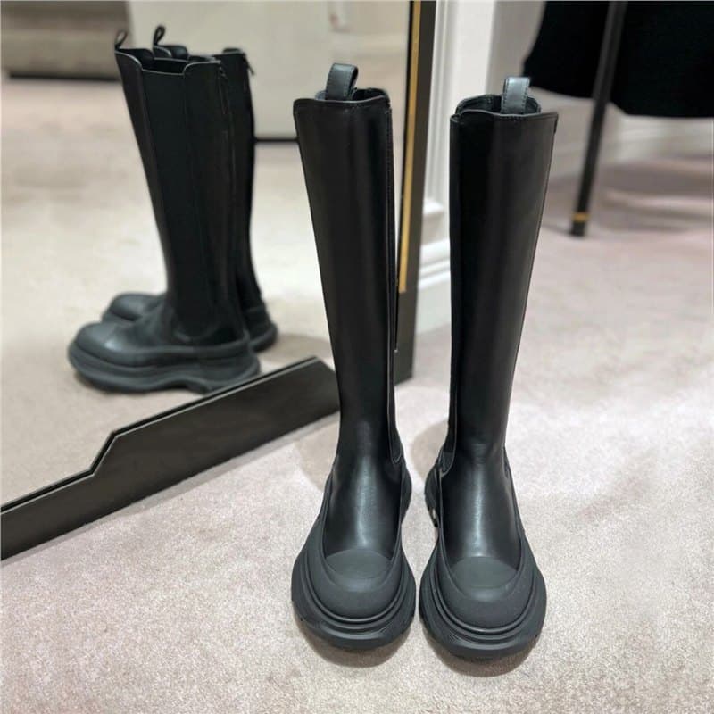 Sheepskin Edition~ British Leather Platform High Shaft Rider Boots Women Winter High Heel Knee-High Boots Equestrian Boots