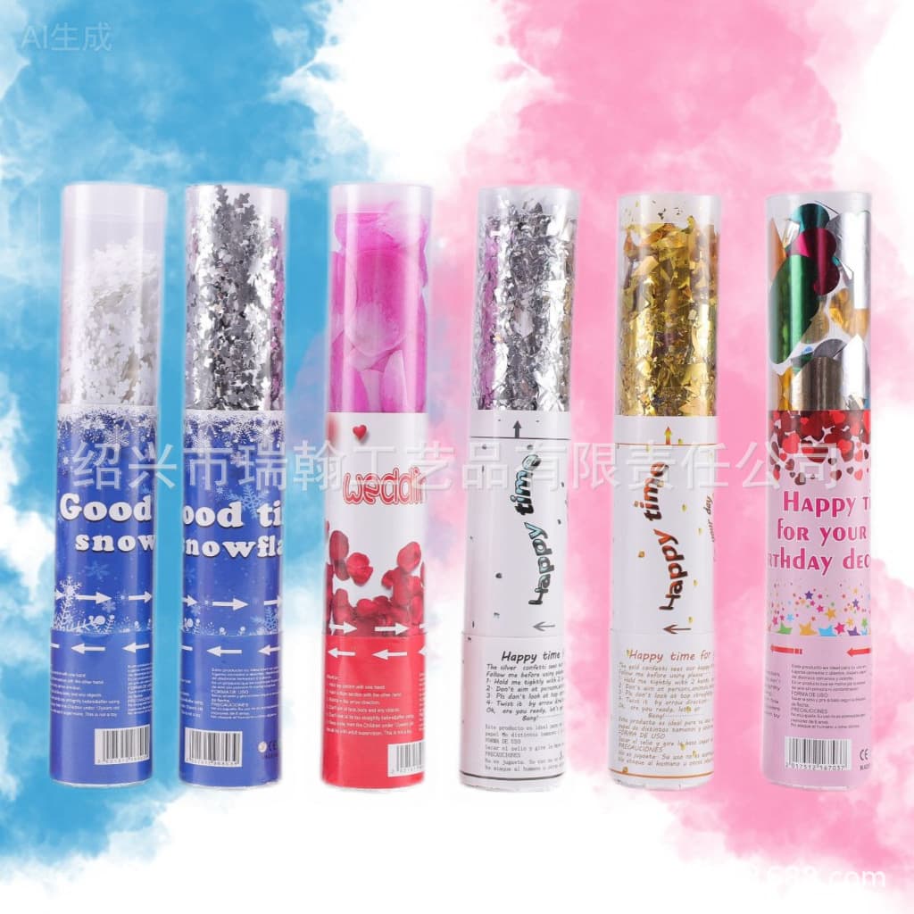 Transparent PVC Rotation Firework Party Popper Colorful Paper Shavings White Snowflake Gift Gun Toy for All Occasions