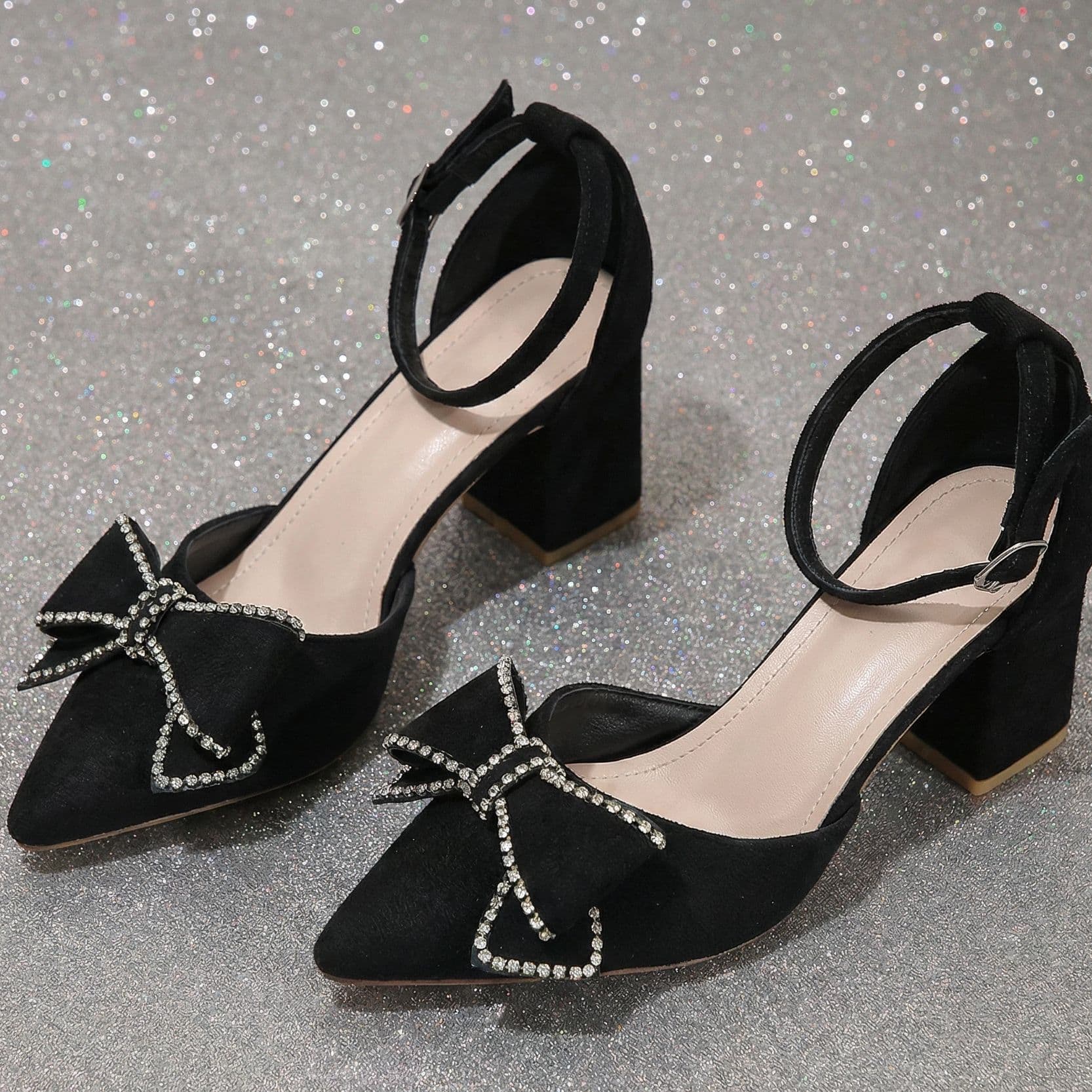 Women's High Heels Thin Heel Pointed Toe Professional One-Strap Hollow Toe-Cover Sandals Fresh Summer Black Shoes