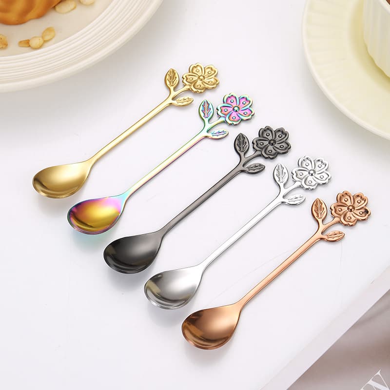 Souvenir Short Cherry Blossom Spoon, Creative Gold Coffee Stirring Spoon Dessert Flower Spoon Gift Spoon Wholesale