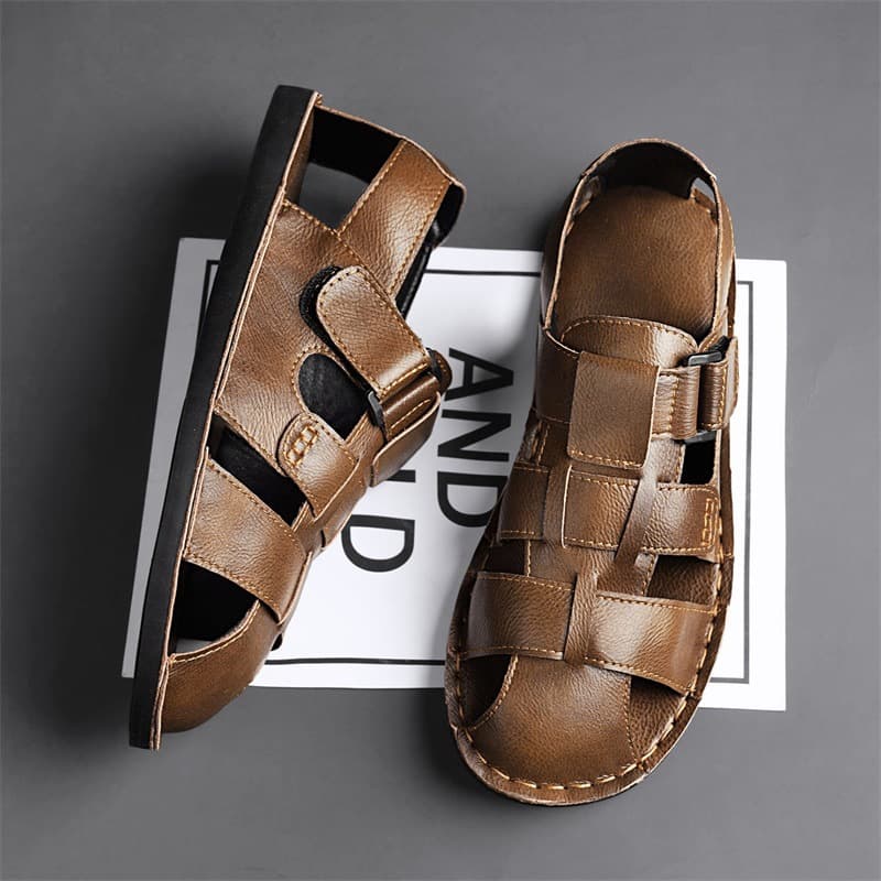 Large Size Men's Shoes 2026 Summer New Fashion Outdoor Large Size Velcro Flat Beach Sandals Casual Toe-Cover Sandals