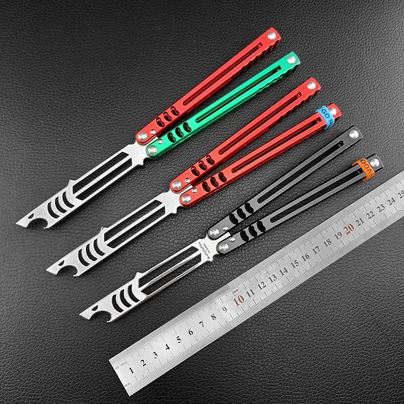Unsharpened Shark Bottle Opener Butterfly Knife CSGO Cool Play Practice Knife Integrated Aviation Aluminum Balisong Toy Fidget Knife