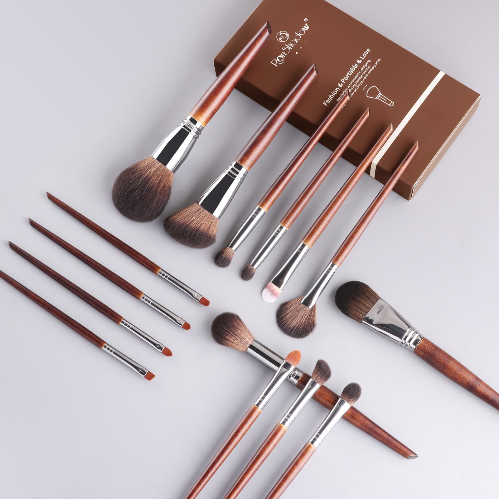 15-Piece Imitation Rosewood Handle Makeup Brush Set - Gift Box Packaging - Full Face Makeup Brushes - Beginner Makeup Brush Set