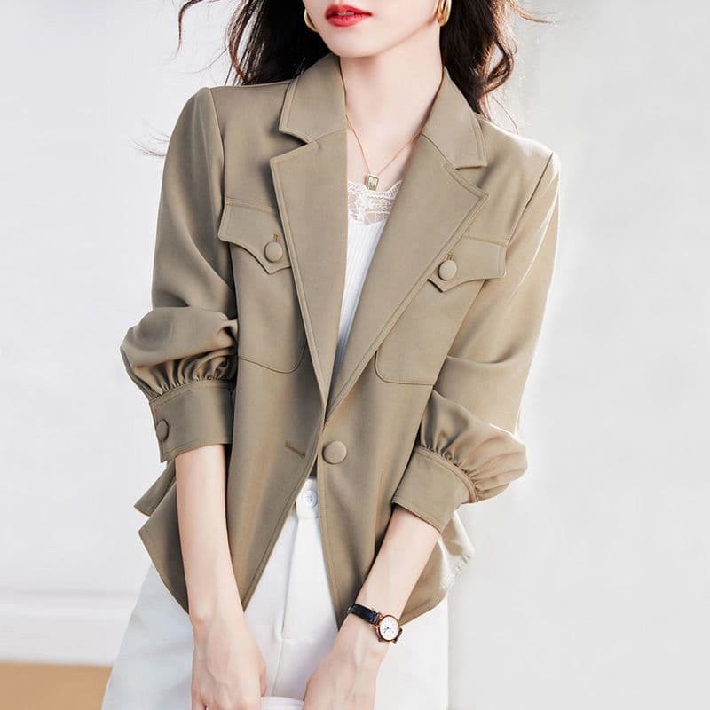 Casual Long-Sleeve Jacket for Women 2026 Spring New Korean Style Blazer Versatile Loose Short Trench Coat