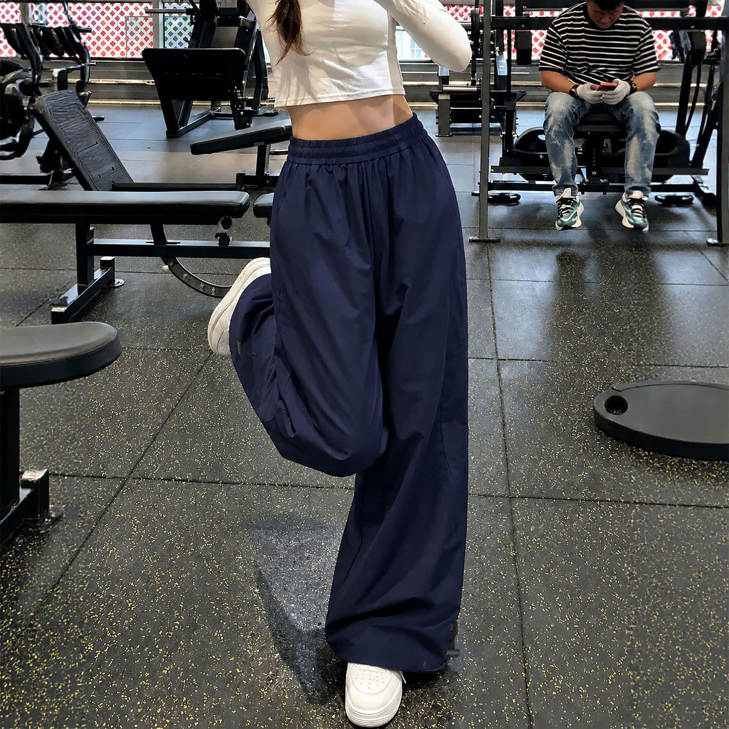 Navy Blue Quick Dry Cargo Pants for Women Summer Thin Casual Flowing Wide Leg Pants Ice Silk Sports Pants for Petite