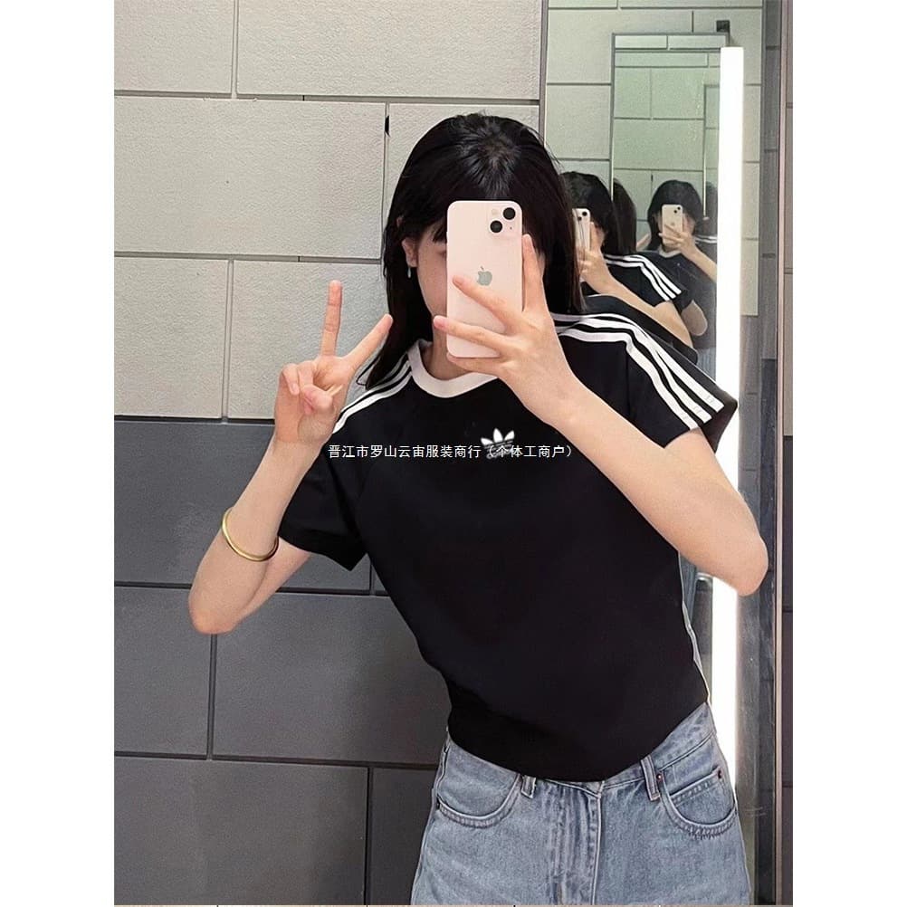 Cross-border Classic Three-leaf Clover Embroidery Raglan Sleeve Round Neck Pullover Women's Short Sleeve T-Shirt Slim Fit